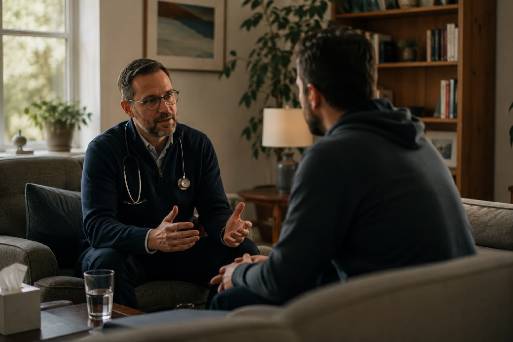 A healthcare professional listening carefully during a consultation